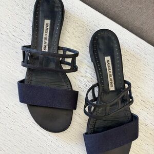 Manolo Blahnik Navy Sandals Elegant Minimalist Design